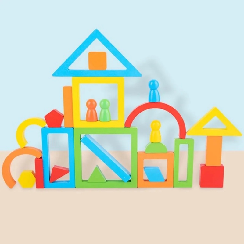 Wooden Geometric Building Blocks Puzzle for Kids