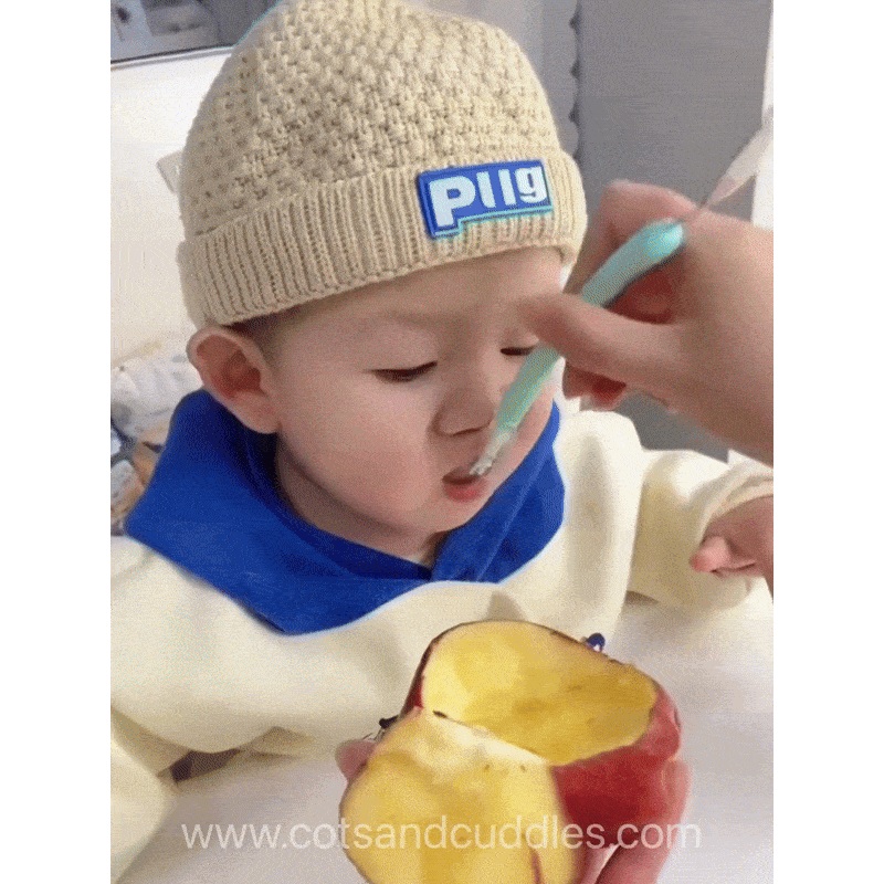 2 in 1 Silicone Baby Soft Tip Spoon & Stainless Steel Fruit Scraper Spoon