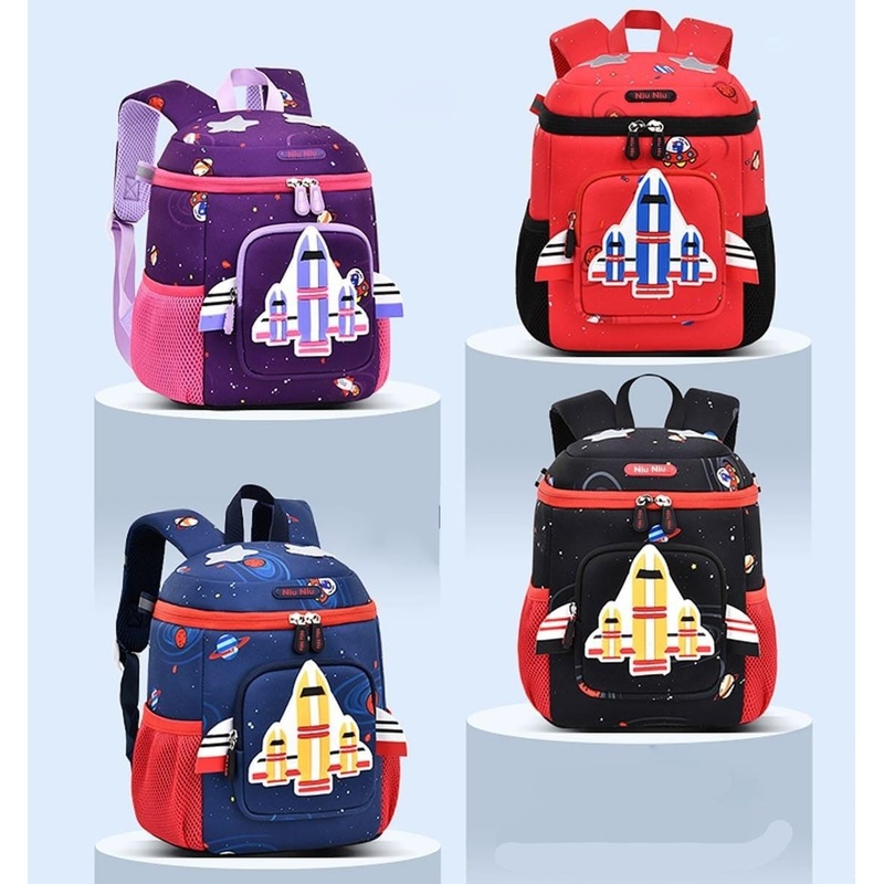 3D Rocket Design Large Capacity School Bags with Slip Over Buckle for Kindergarten Kids