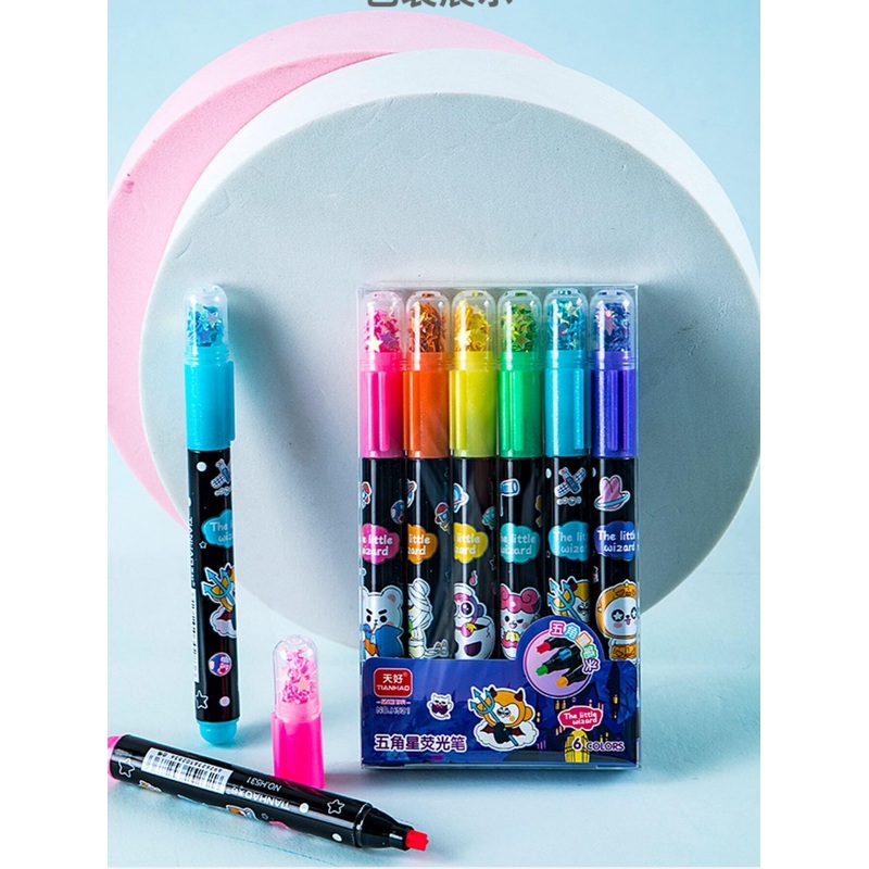 Cartoon-Themed Star Highlighters – Set of 6