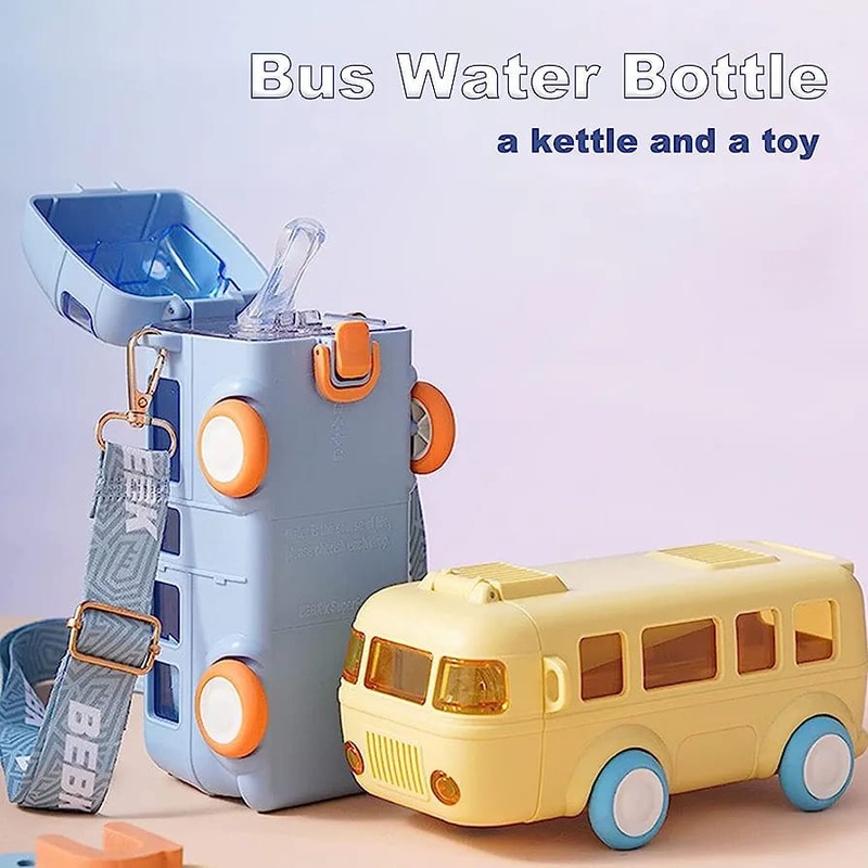 Cute Bus Adventure: 500ml Water Bottle with Straw – Stay Hydrated in Style