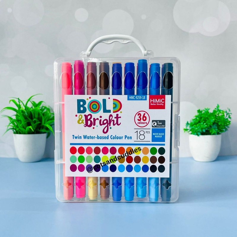 2 in 1, 36 Colours Twin Water-Based Colour Marker 18pcs