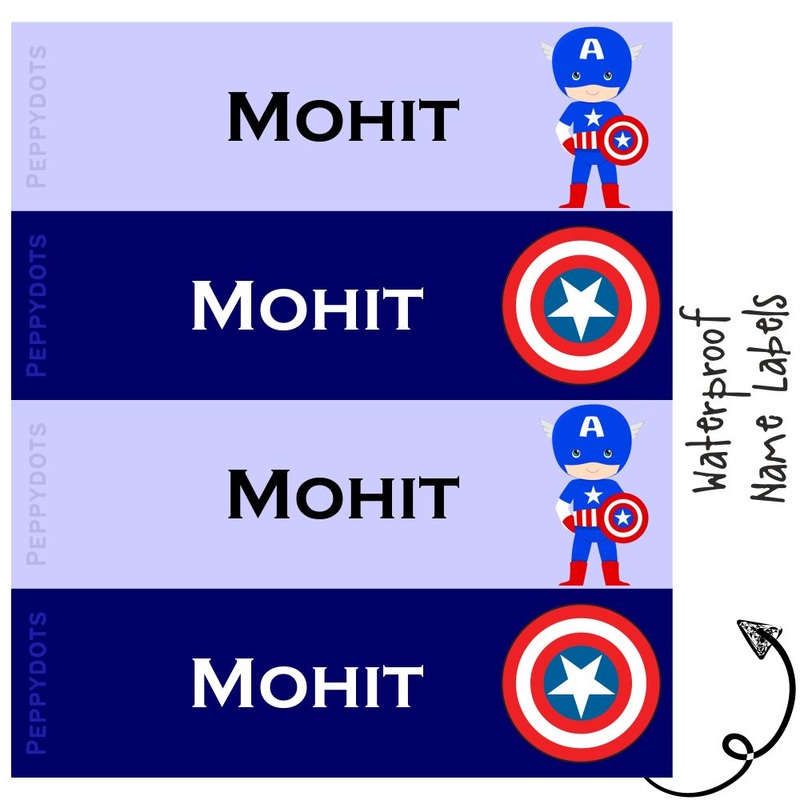 Waterproof Labels – CAPTAIN AMERICA – Pack of 88 labels – PREPAID ONLY