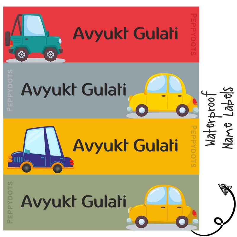 Waterproof Labels – CUTE CAR – Pack of 88 labels – PREPAID ONLY