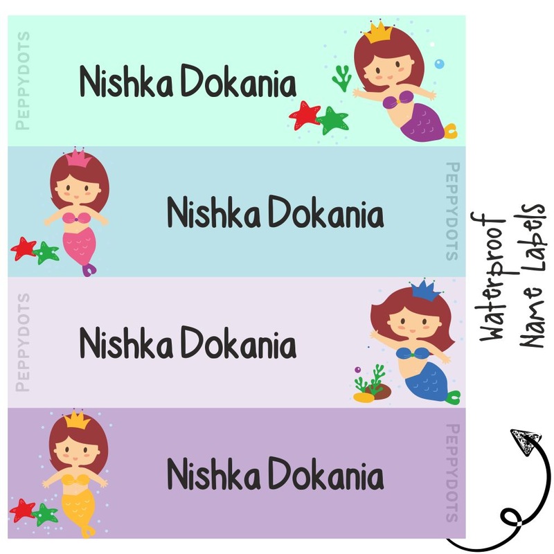 Waterproof Labels – CUTE MERMAID – Pack of 88 labels – PREPAID ONLY
