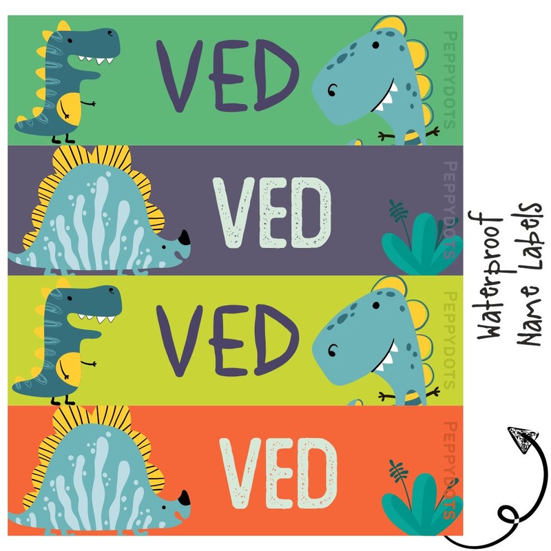 Waterproof Labels – DINO COLORS – Pack of 88 labels – PREPAID ONLY