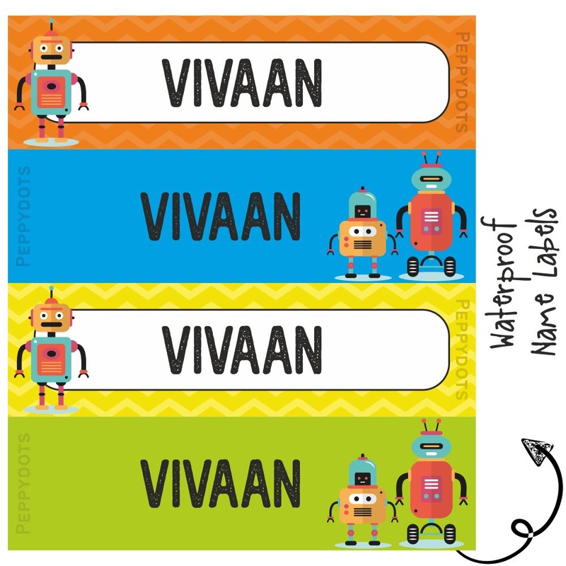 Waterproof Labels – ROBOTS – Pack of 88 labels – PREPAID ONLY