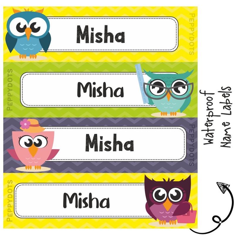 Waterproof Labels – ZIG ZAG OWL – Pack of 88 labels – PREPAID ONLY