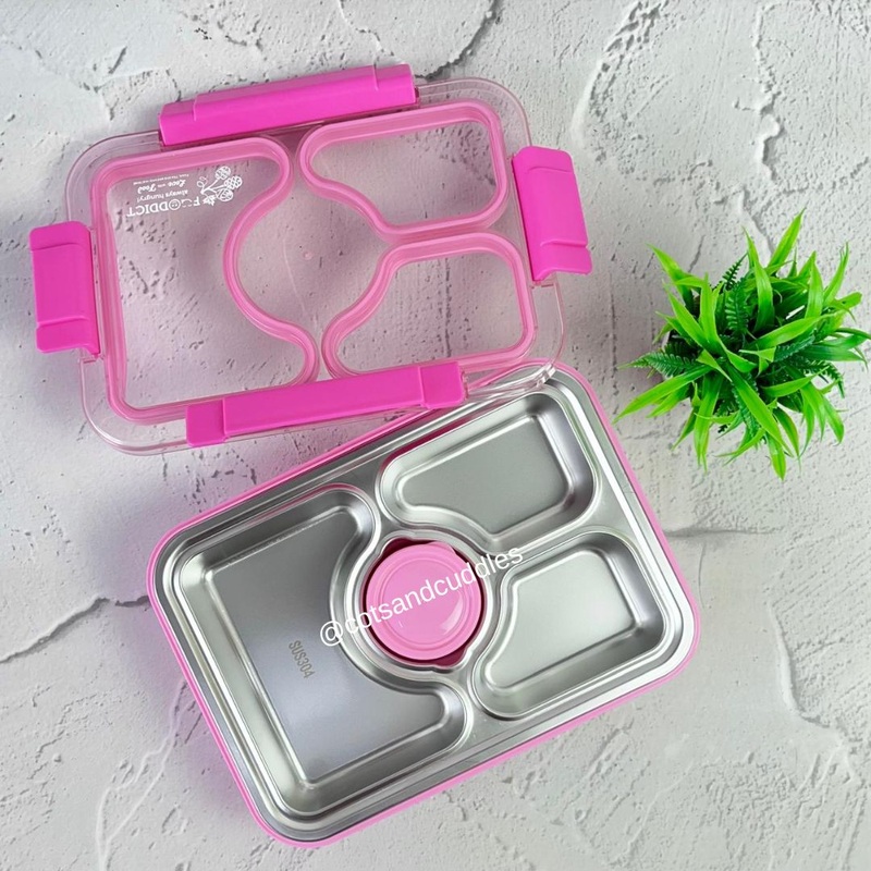 950ml 4 Compartment Stainless Steel Lunch Box with Cutlery and 70ml Cup