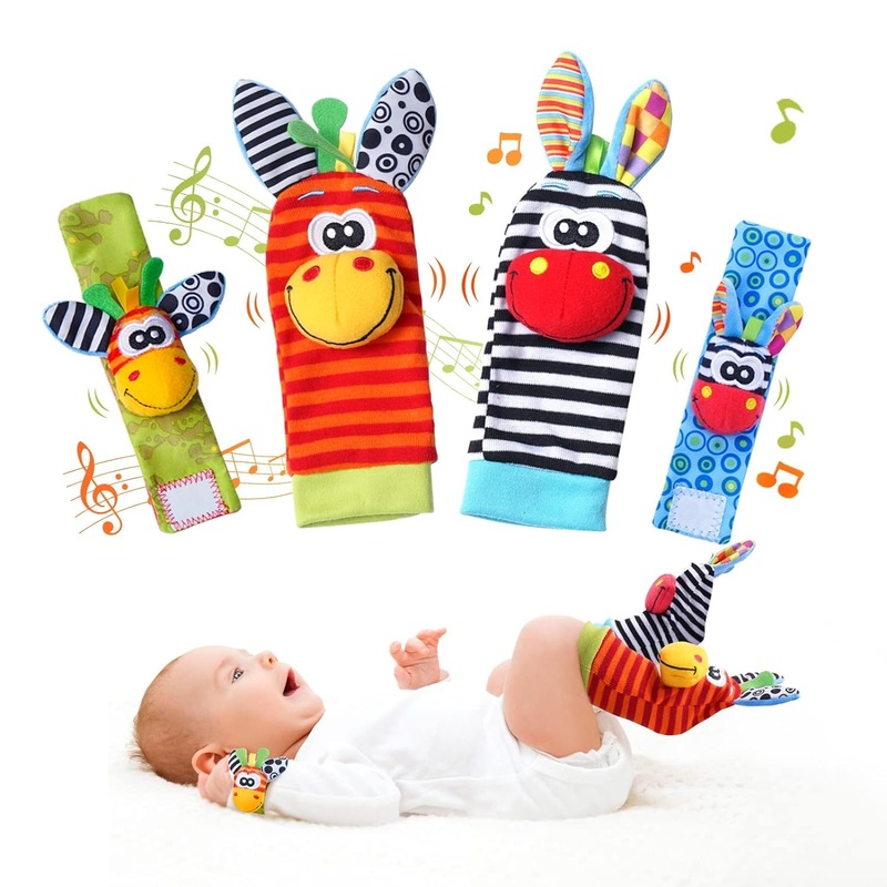 Colorful Baby Wrist Rattles & Foot Finder Socks Set