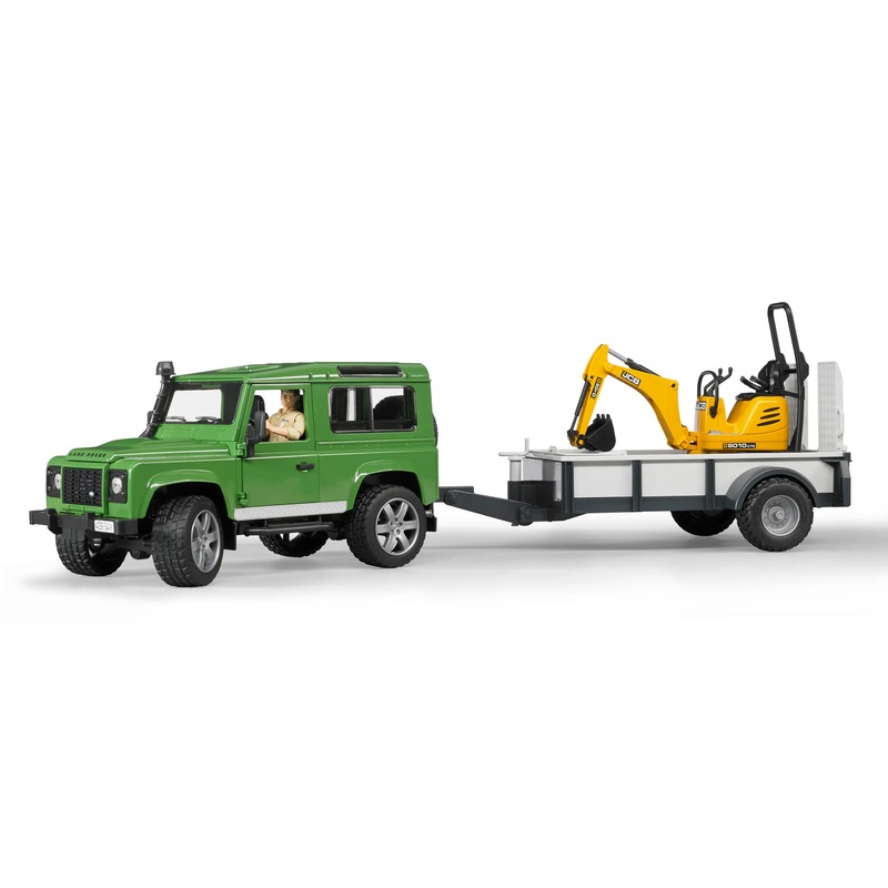 Land Rover w/ Trailer, Worker and JCB Excavator
