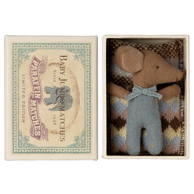 Sleepy/Wakey Baby Mouse in Matchbox – Blue