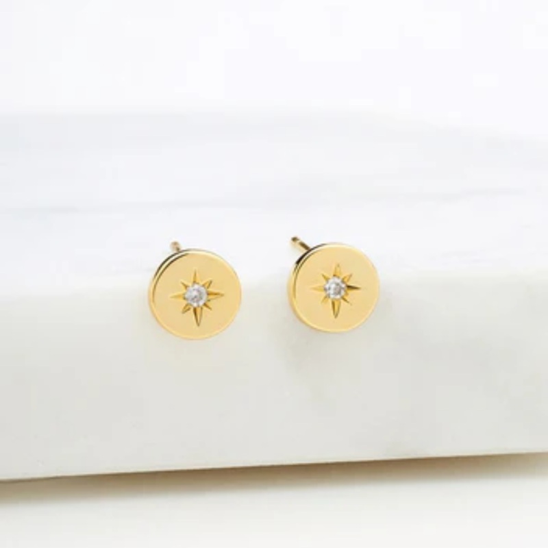 Crystal Disk Stud Gold