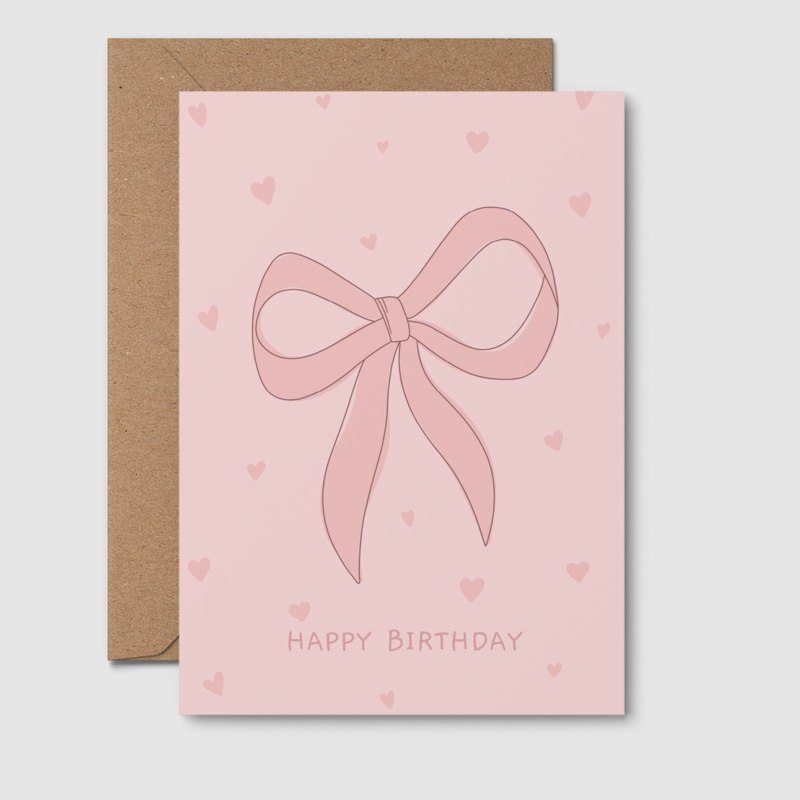 Greeting Card  Bow & Hearts Birthday