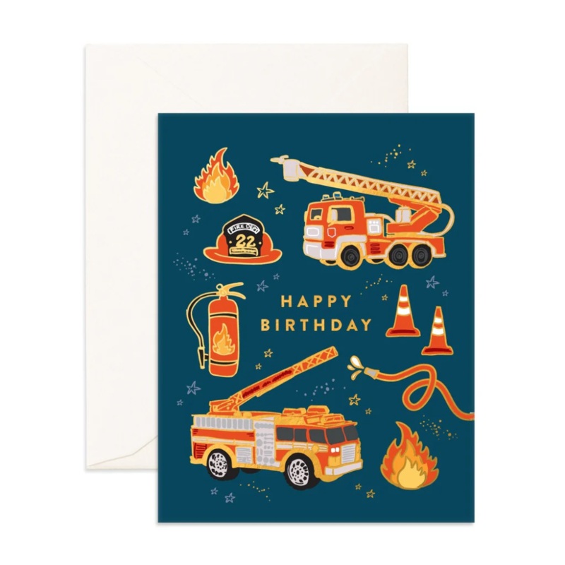 Greeting Card Happy Birthday Firetrucks