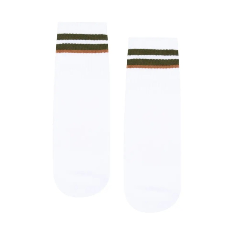 Men’s Ivory Earth Stripe Crew Non Slip Grip Socks