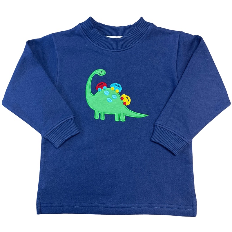 Boy’s Brontosaurus Applique Dark Royal Sweatshirt with Crochet Cars
