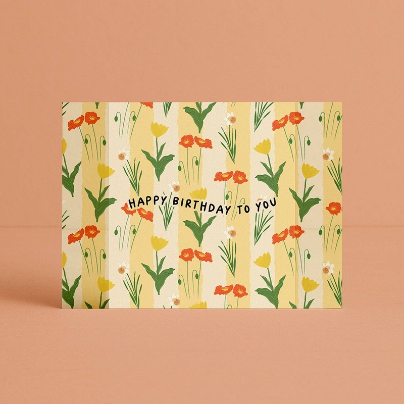 Greeting Card Happy Birthday Flower Garden