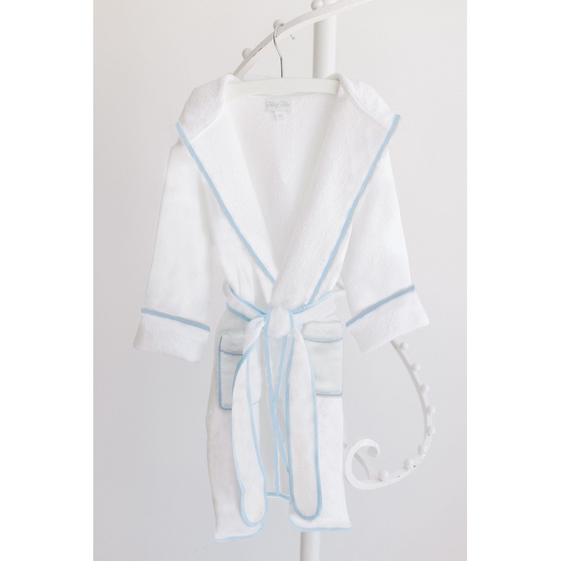 Bath Robe, White with Blue Trim