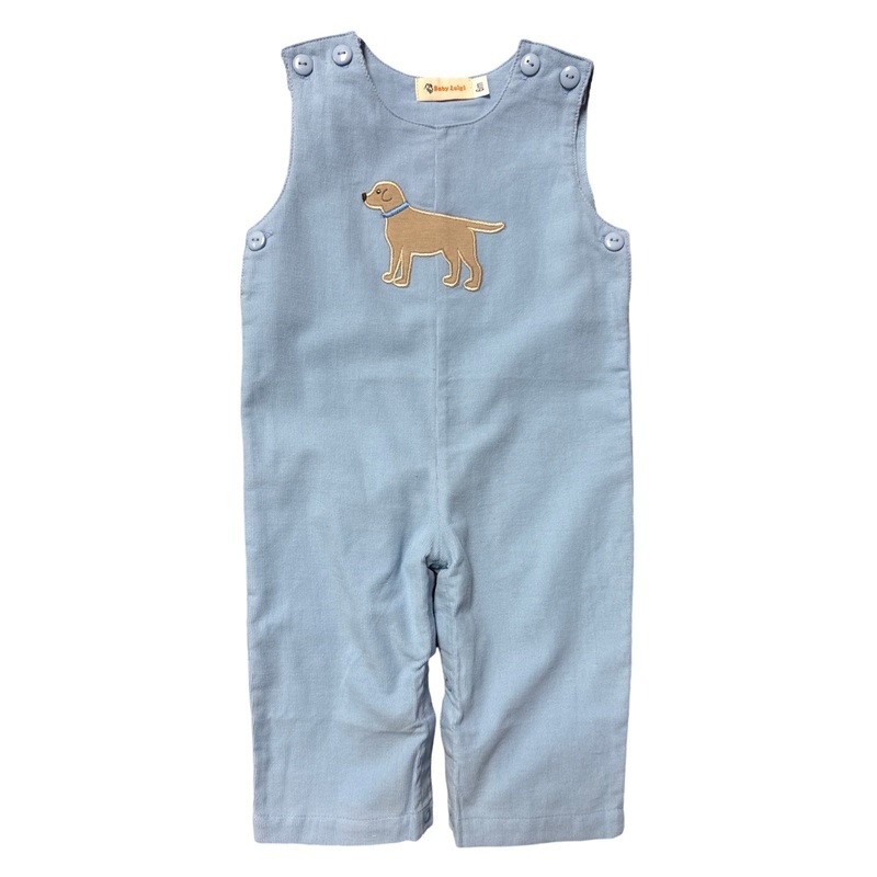 Boy’s Corduroy Blue Overalls with Dog Applique