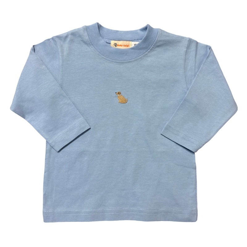 Boy’s Long Sleeve Sky Blue T-Shirt with Crochet Lab Dog