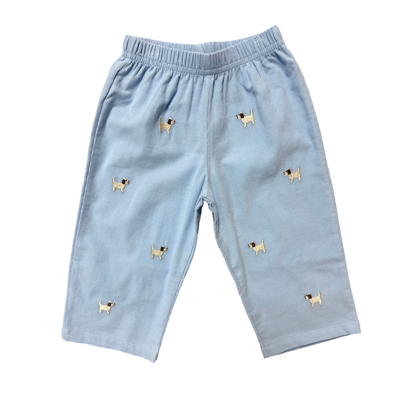Boy’s Puppy Embroidered Sky Blue Corduroy Pants