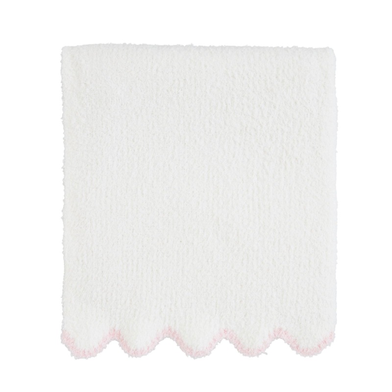 Chenille Scallop Blanket, White with Pink