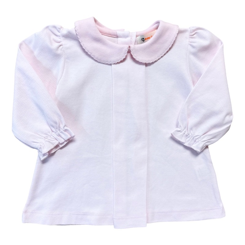 Girl’s Long Sleeve Collared Pink Mini Stripe Pleated Shirt