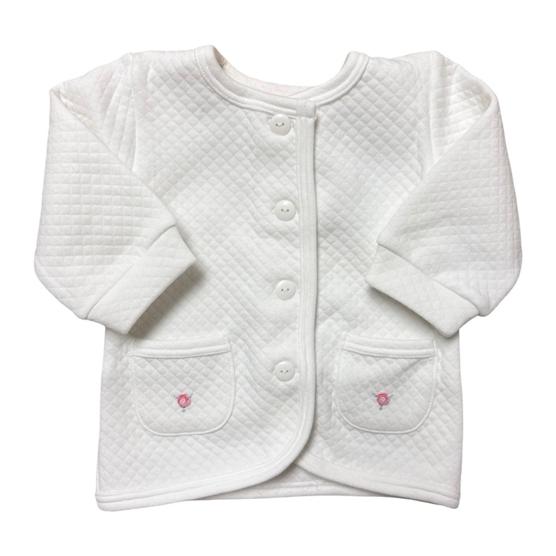 Girl’s Quilted Button Up Jacket with Rosebuds on Pocket