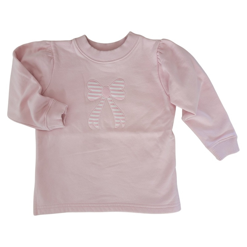 Girl’s Stripe Bow Applique Light Pink Sweatshirt