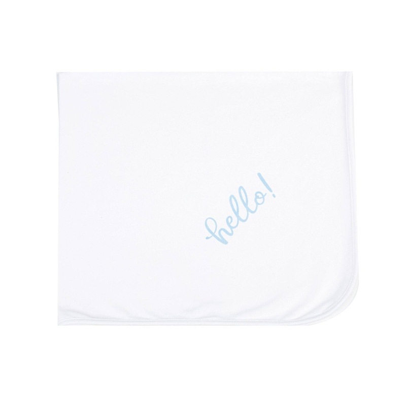 Hello! Receiving Blanket, White with Blue