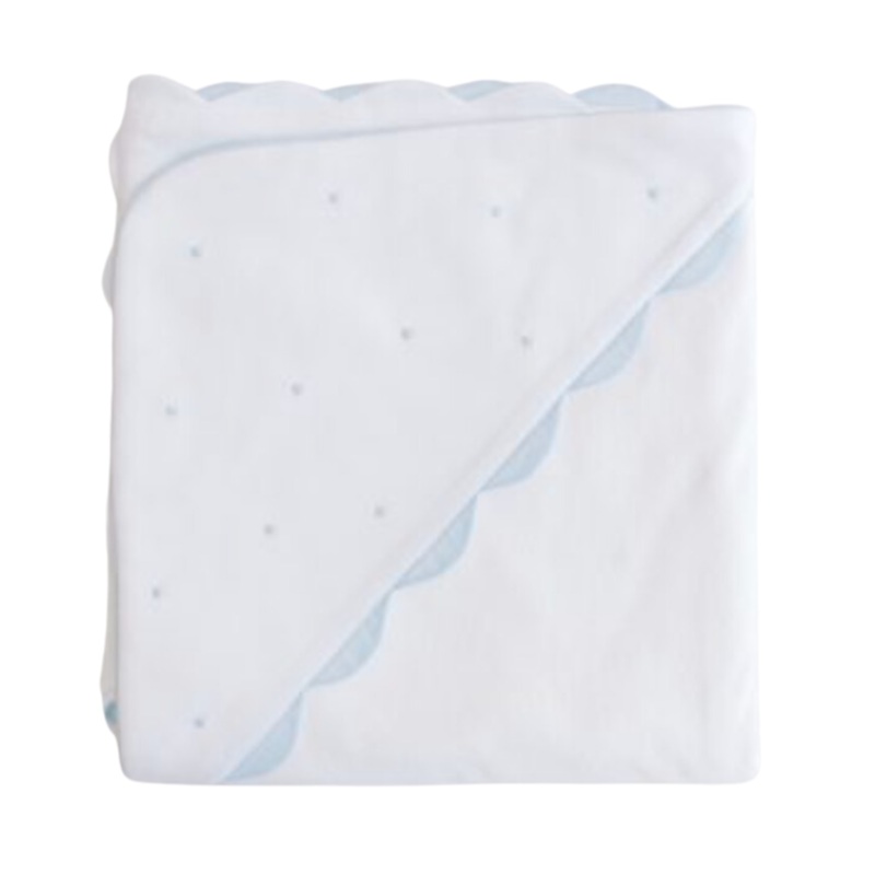 Hooded Towel, Blue Dots & Scallop