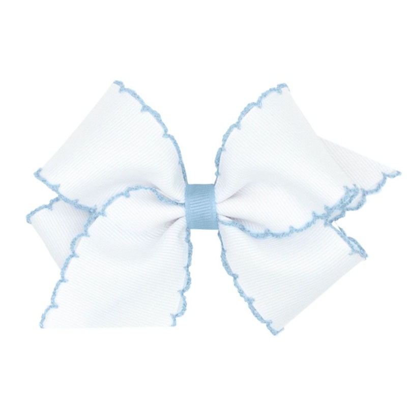 Medium Moonstitch Hair Bow, White with Millenium Blue