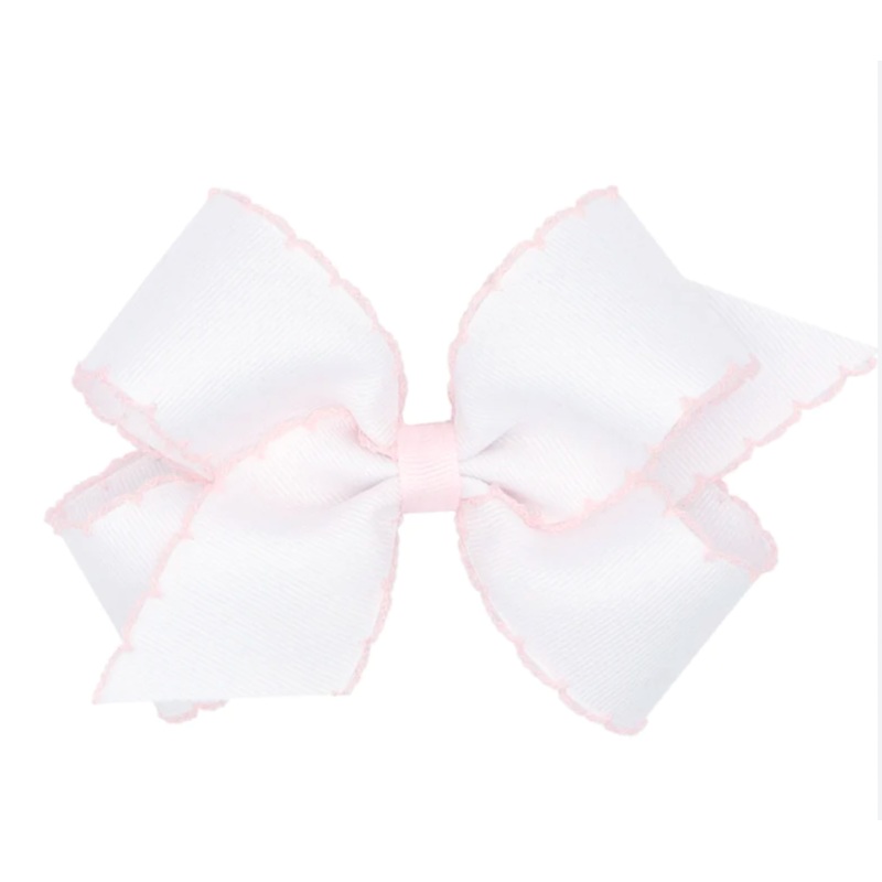 Medium Moonstitch Hair Bow, White with Pale Pink