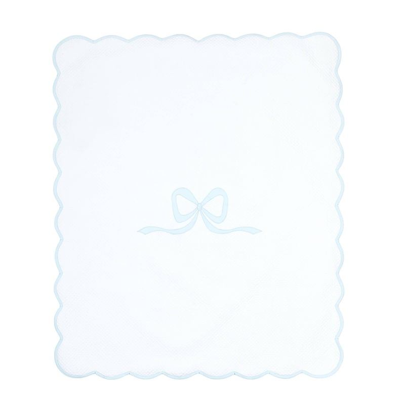 Quilted Bow Blanket, White with Blue