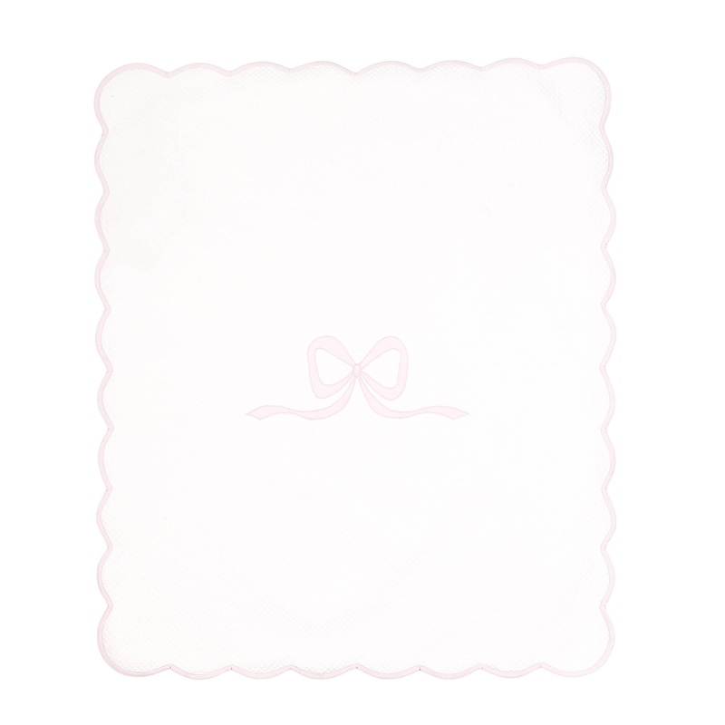Quilted Bow Blanket, White with Pink
