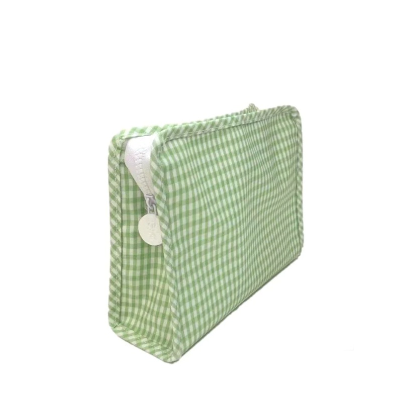 Small Roadie Zip Pouch, Gingham Leaf Green