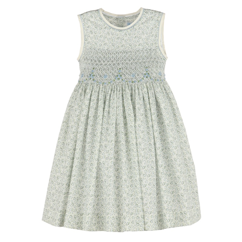Tea Roses Blue Floral Print Smock Dress