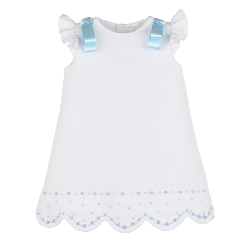 Timeless Treasures A-line Dress, White w/ Blue Satin Bows