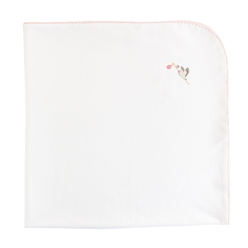 Welcome Baby Pink Stork Receiving Blanket with Crochet Trim