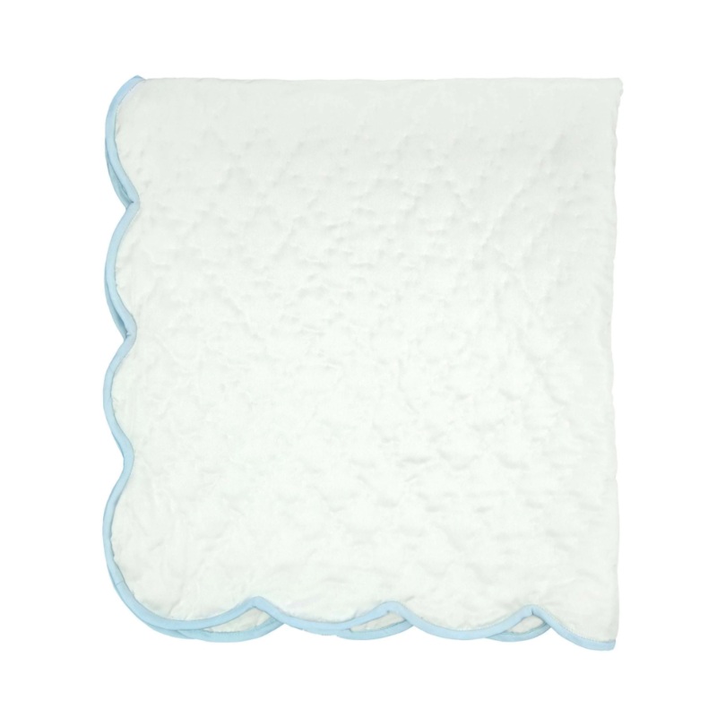 White with Blue Quilted Satin Baby Blanket