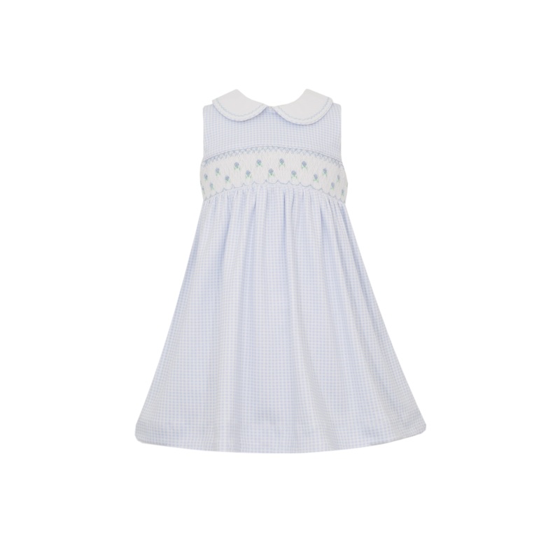 Adele Smocked Blue Gingham Knit Dress