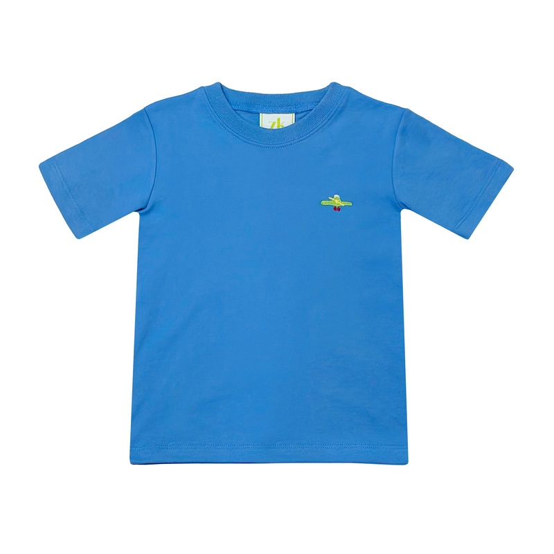 Airplane Embroidered Harry’s Play Tee, Periwinkle Knit