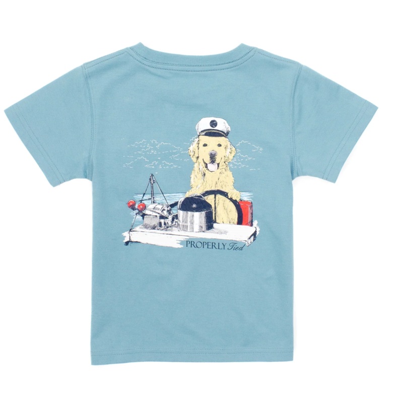 Boy Golden Captain Short Sleeve T-Shirt, Coastal Sky