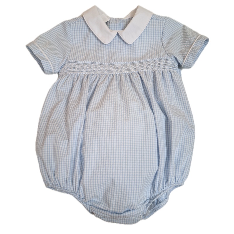 Boy’s Blue Check Smocked Bubble
