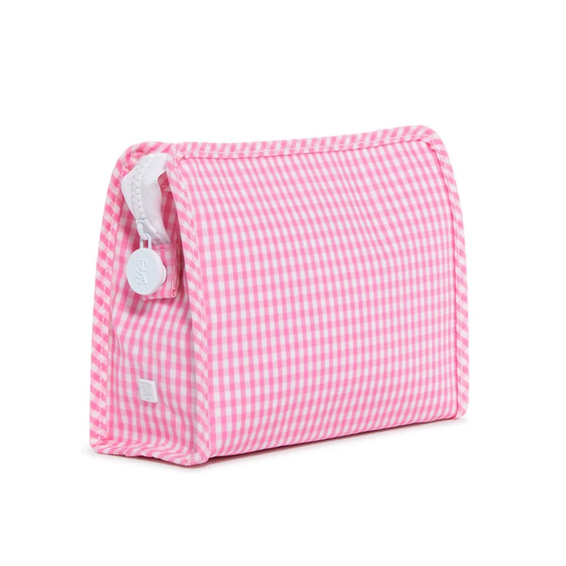 Medium Roadie Zip Pouch, Gingham Pink