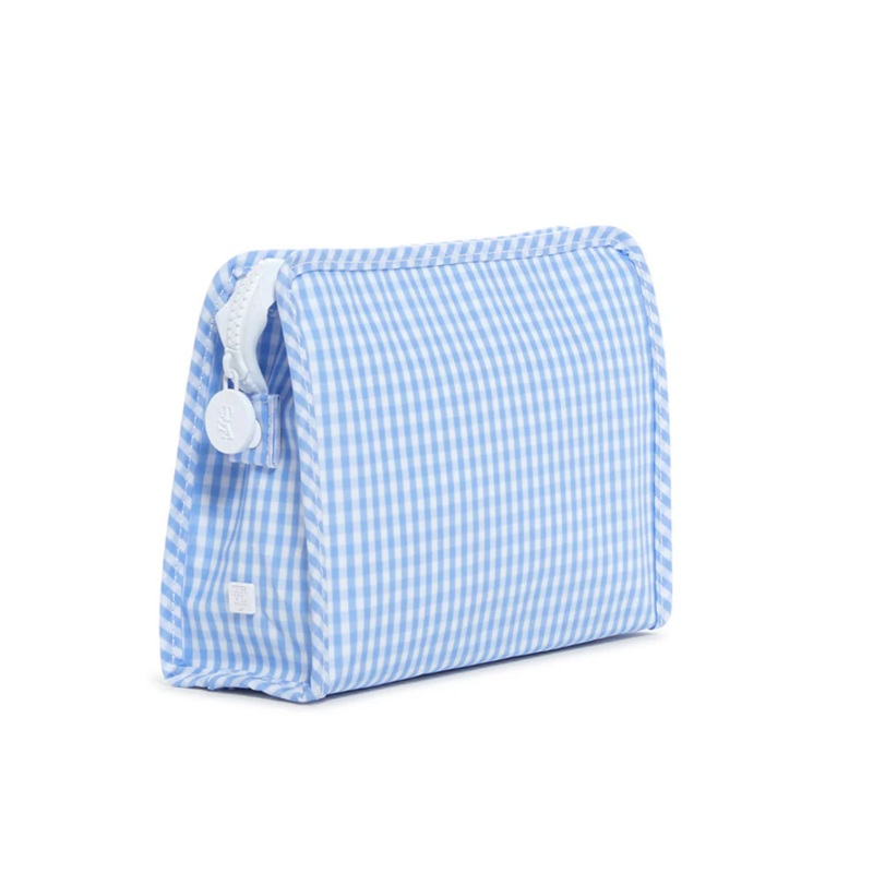 Medium Roadie Zip Pouch, Gingham Sky Blue