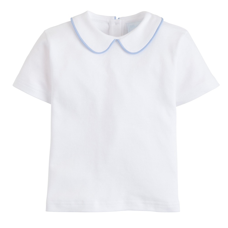 Piped Peter Pan Short Sleeve Top, Light Blue Piping