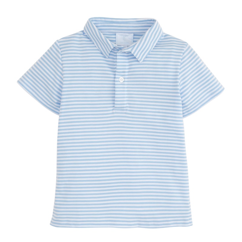 Short Sleeve Striped Polo Shirt, Lt Blue Stripe