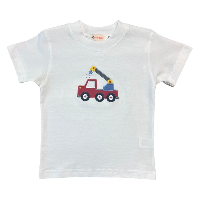 Boy’s Short Sleeve White T-Shirt with Tow Truck Applique